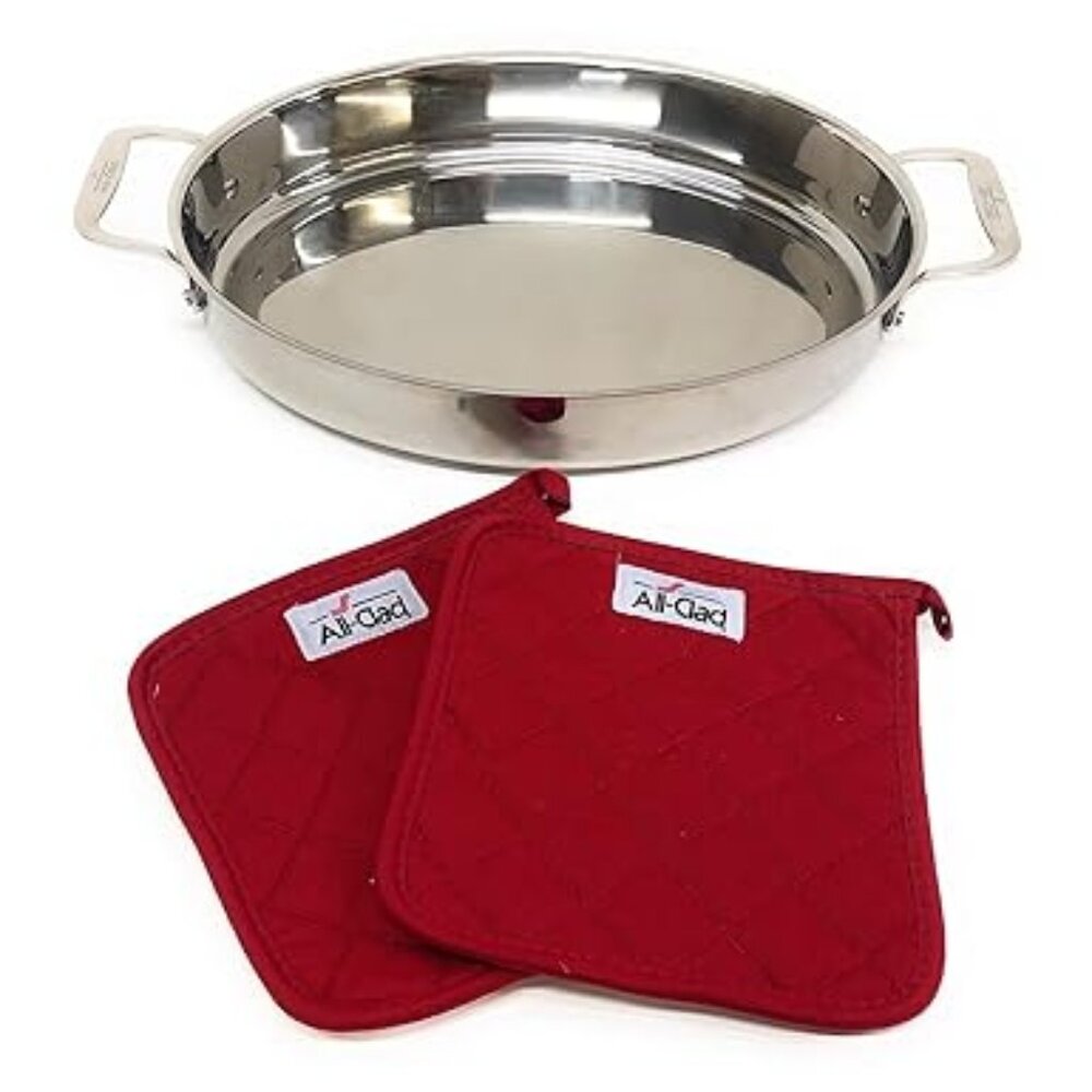 All-Clad Stainless Steel 15" Oval Baker with Pot Holders NWT